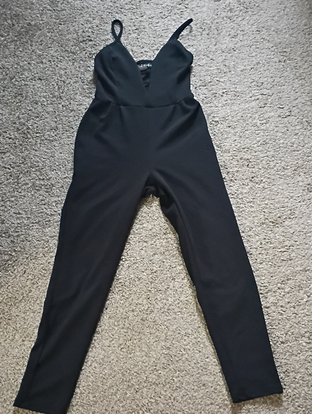 French Atmosphere Black V-Neck Strap Jumpsuit